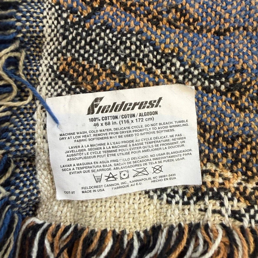 Fieldcrest Woven Wolf Throw Blanket 100% Cotton Fringed Tapestry 46x68 USA Made
